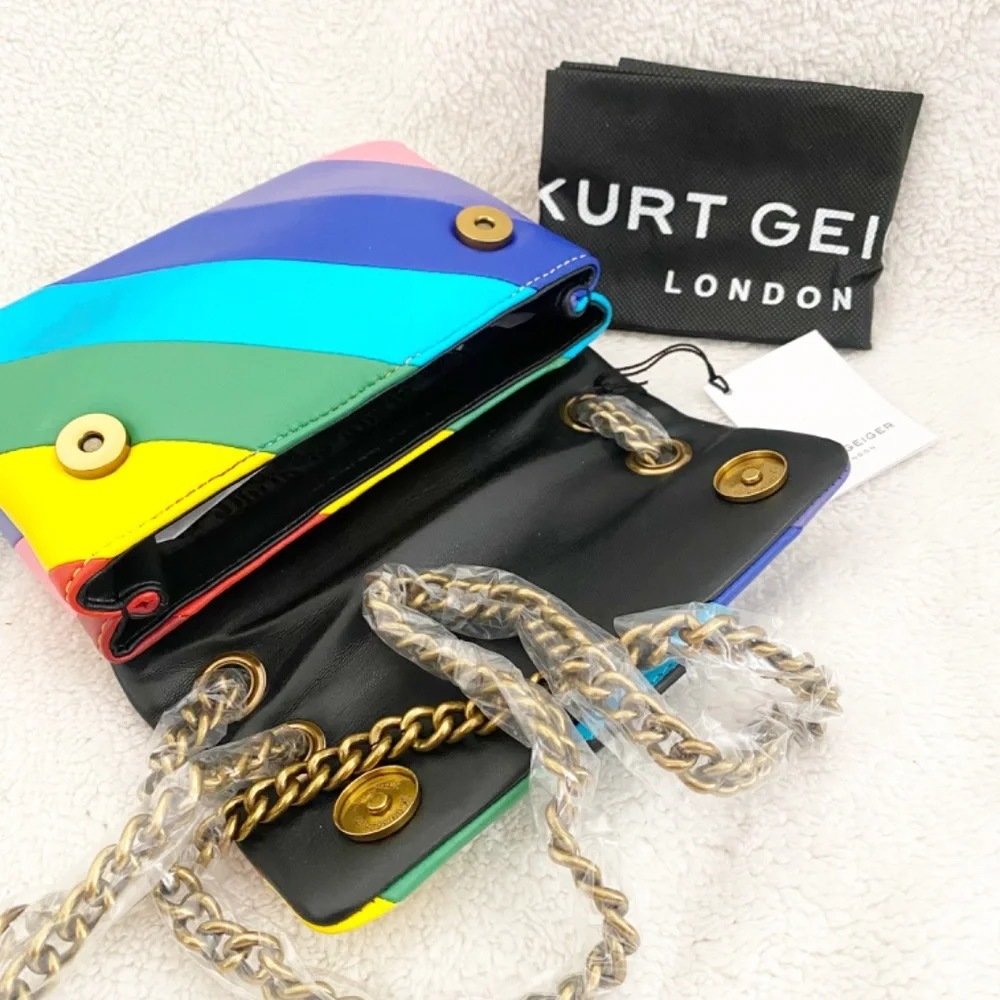 Kurt Geiger London Leather Mini Kensington Rainbow Stripe Crossbody Bag NWT - Picture 7 of 11